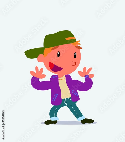 Obraz Pleasantly surprised cartoon character of little boy on jeans.