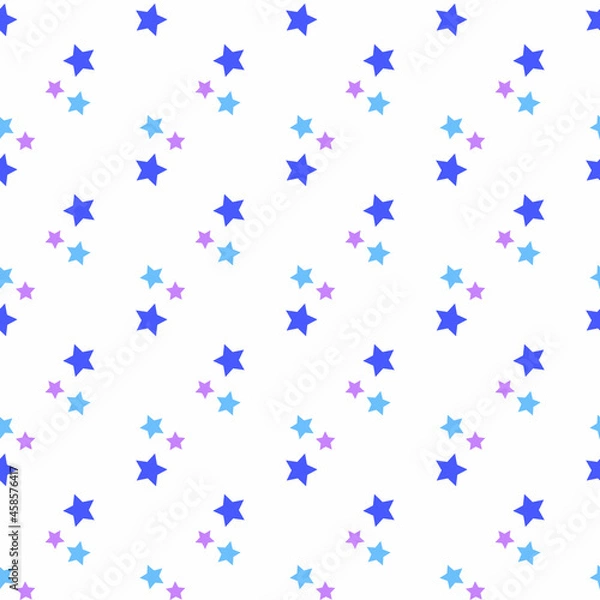 Obraz Seamless pattern with blue and lilac stars on a white background. Use for fabric, wrapping paper, wallpaper, print, backdrops, baby clothes, napkins, bags, merchandise, clothing, and artwork.