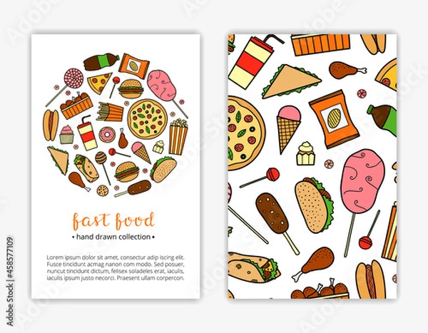 Obraz Card templates with fast food items.