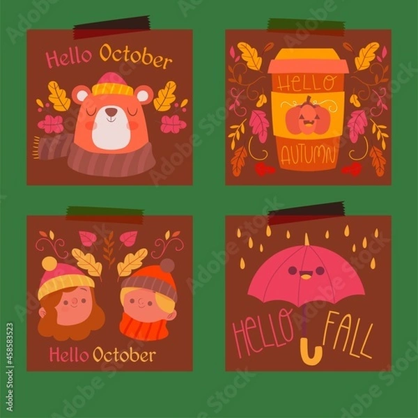 Obraz pack autumn cards vector design illustration
