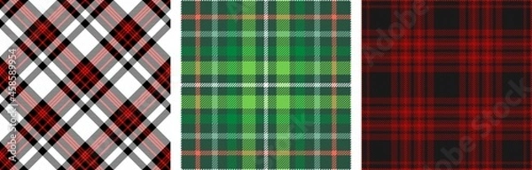 Fototapeta Set of three Christmas plaid patterns. 