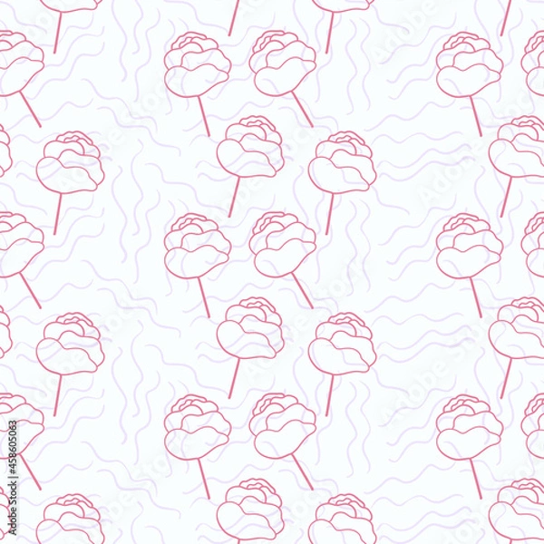 Obraz Abstract outlined flowers on wavy background. Seamless vector pattern.