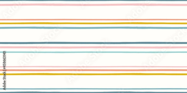 Fototapeta Striped pattern background. Vector seamless repeat border of hand drawn organic horizontal stripes. Fun trendy geometric design element banner.