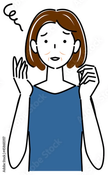 Fototapeta スキンケア 顔の肌トラブル"しわ・たるみ" 可愛い女性のイラスト シンプル ベクター