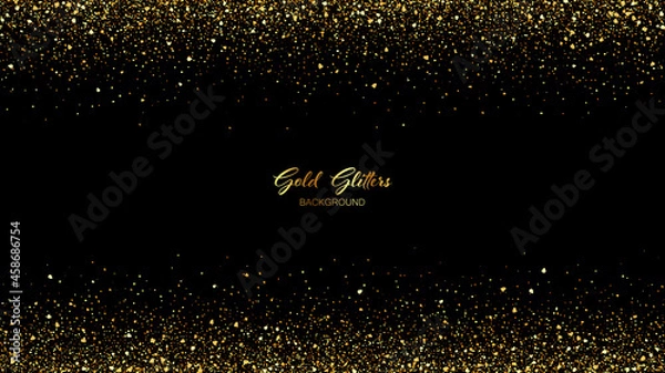 Fototapeta Abstract vector black background with gold glitter confetti. Luxury festive background.
