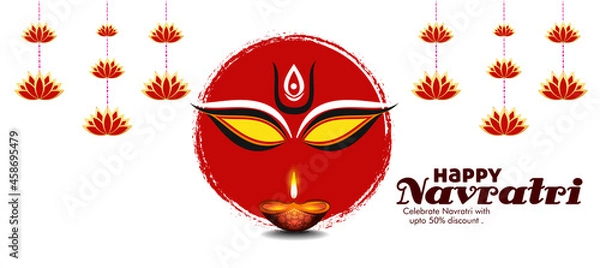 Fototapeta 
Illustration of Goddess Maa Durga in Happy Dussehra Navratri background Template Design celebrated in Hindu Religion and festival of durga puja