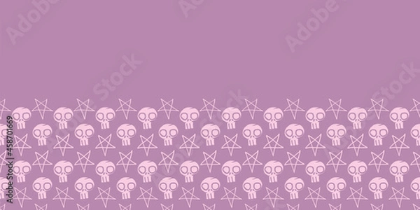 Obraz Vector pink skulls pentagram border repeat pattern