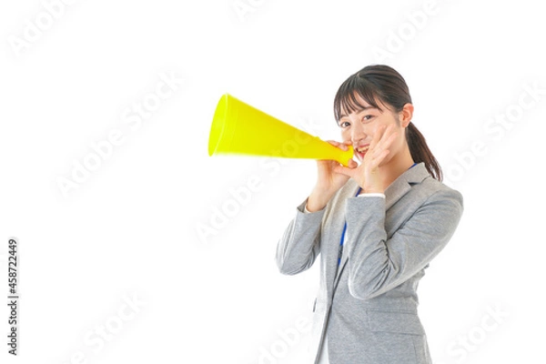 Fototapeta 叫ぶ若いビジネスウーマン
