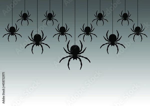 Obraz Black spiders hanging on a web.  Vector illustration.