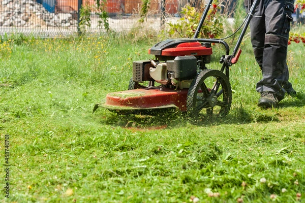 Obraz Mowing the grass with a lawn mower