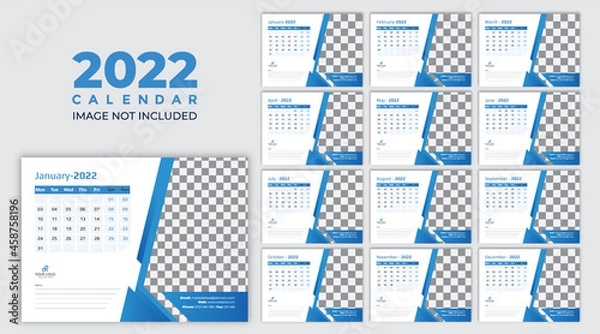 Obraz Calendar 2022 template planner vector diary in a minimalist style, 2022 calendar with simple design. vector of calender 2022.corporate desk calendar ready to print. week start on monday. sunday as wee