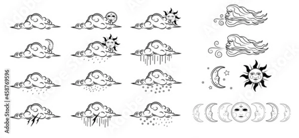 Obraz Vector set of the vintage weather icons with moon phases