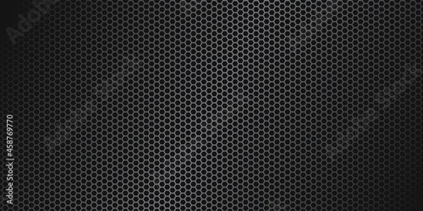 Fototapeta Gray hexagon carbon fiber texture. Metal mesh gray steel background. Dark carbon fiber texture.