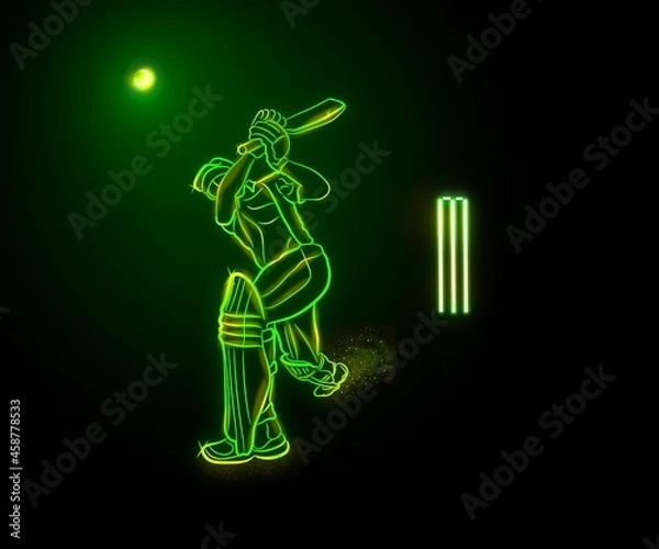 Obraz cricket player neon vector neon art
