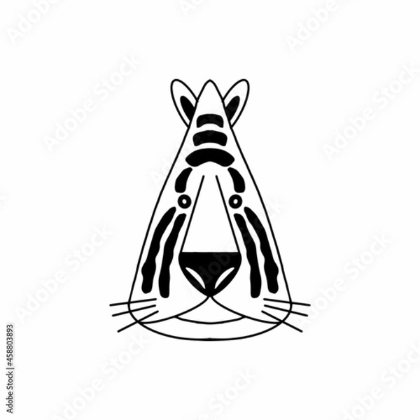 Fototapeta Stylized graphics style of tiger head isolated on white background. Black and white vector.