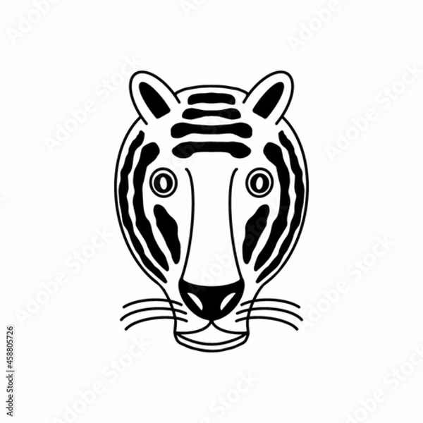 Fototapeta Stylized graphics style of tiger head isolated on white background. Black and white vector.