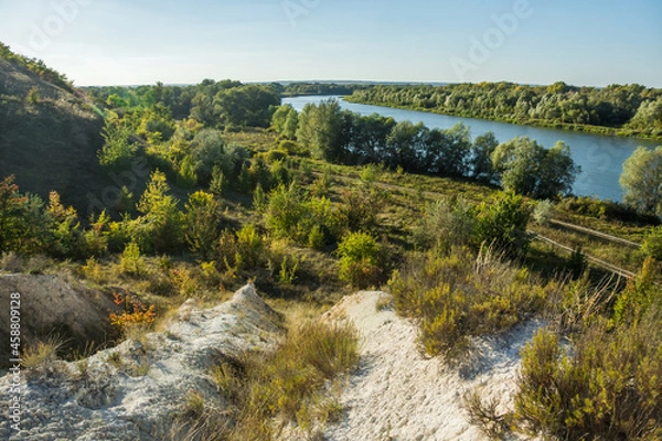 Obraz View of the Don River and the floodplain forest from the top of the chalk slope of the right bank in the vicinity of the village of Vyoshenskaya