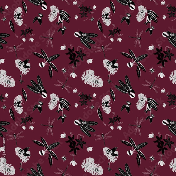 Obraz Violett Tropical Eden dragonfly seamless vector pattern 