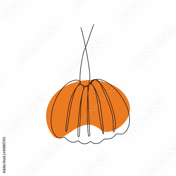 Obraz Continuous line art or One Line Drawing of pumpkin and with colored geometric shape. Vector illustration.