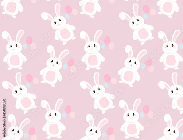 Fototapeta  Pattern with cute Rabbit. Baby. Background, Wallpaper. Cartoon style.