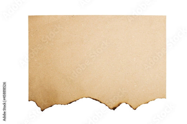 Fototapeta Vintage paper with burnt edges isolated on white background. Blank yellow paper with dark edging