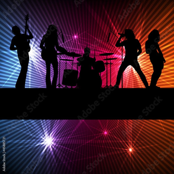 Obraz Rock band vector background with neon