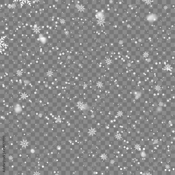 Obraz Seamless pattern with falling snowflakes on transaparent background. Vector