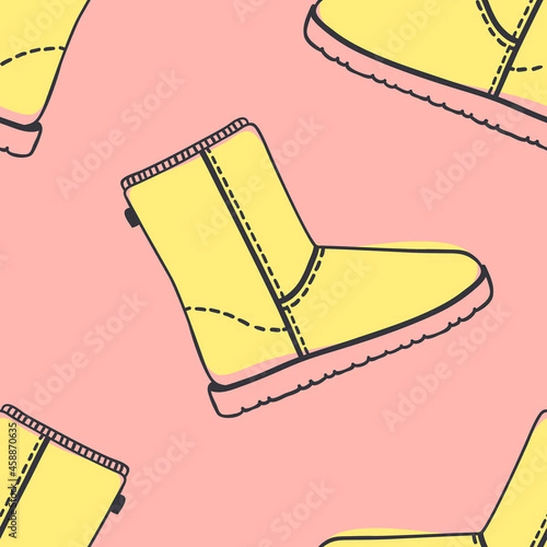 Fototapeta Hand drawn seamless pattern with Shoes. Fashion vector background. Actual illustration Wear. Original doodle style drawing. Creative ink art work