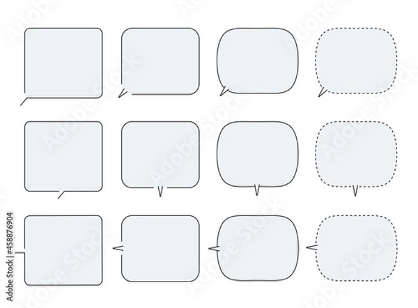 Fototapeta シンプルな四角い吹き出しのフレームイラストセット。線画、ブルーバージョン。