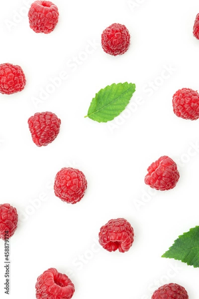 Obraz Flat lay composition with red juicy raspberry, isolated on white background