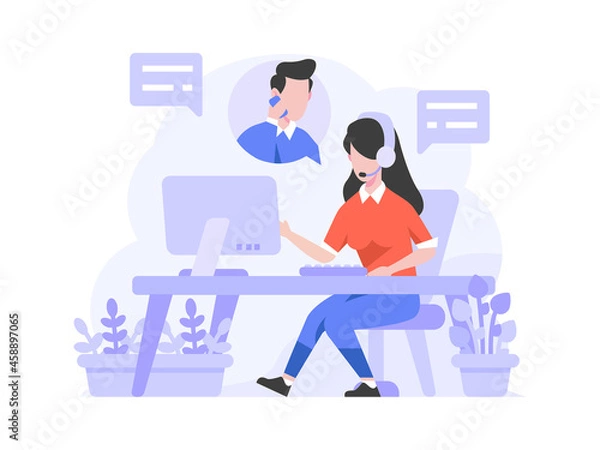 Obraz Ecommerce Customer Service receive consumer complain call Concept Flat Style Illustration
