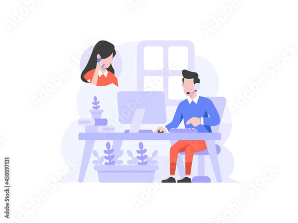 Obraz Vector Illustration business finance ecommerce Admin Customer Service calling consumers complain people character flat design style