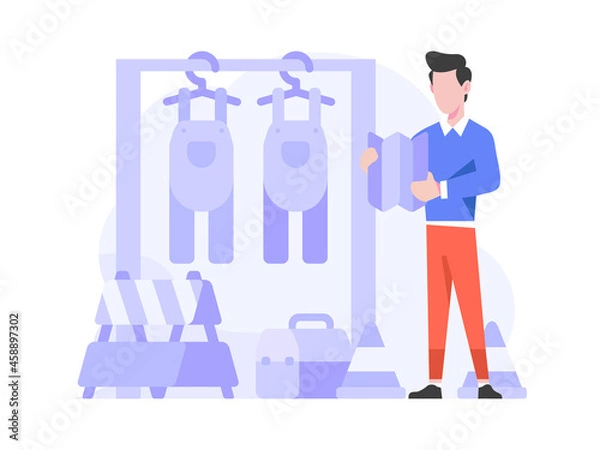 Fototapeta Online Shop Ecommerce Auto and Industrial Employee hold Tool Box Category Item Concept Flat Style Illustration