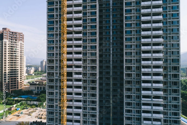 Fototapeta Aerial view of multistory apartment construction site in China