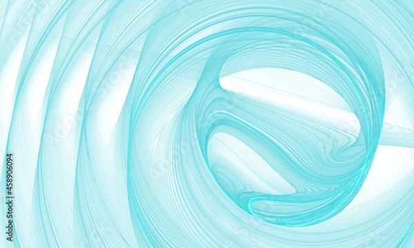 Fototapeta Abstract aqua blue fluid amorphous loop or round structure with ripples on white. Smooth silky and glossy effect. Weird psychedelic digital 3d art. Great as background, certificates decoration etc.