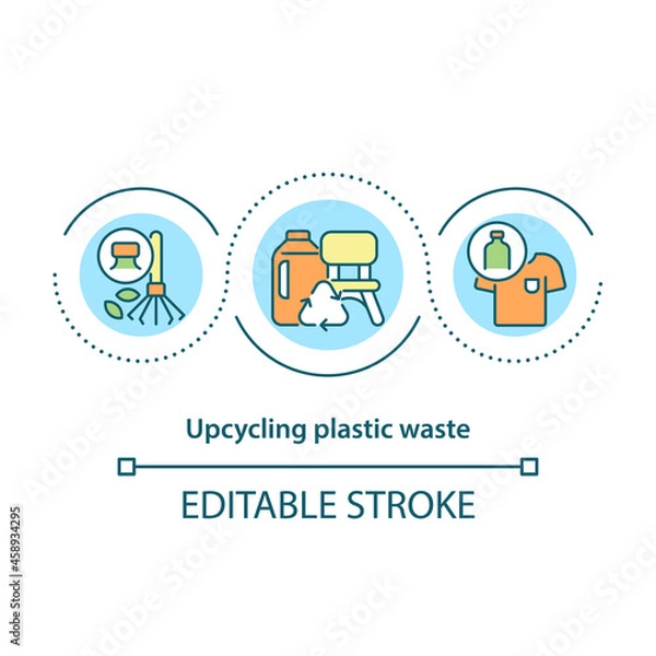Fototapeta Upcycling plastic waste concept icon. Waste management process. Environmental conservation abstract idea thin line illustration. Vector isolated outline color drawing. Editable stroke