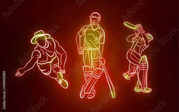 Fototapeta cricket player neon vector