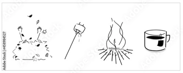 Obraz Hand drawing cozy autumn outdoor banner set. Camping setting graphic elements. 