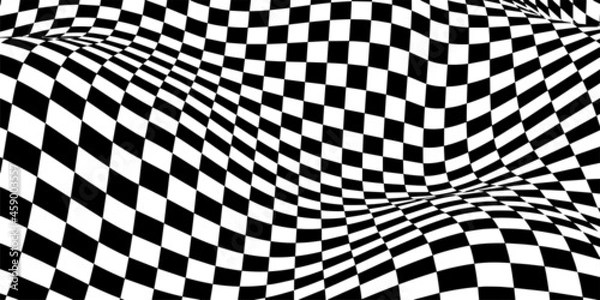 Fototapeta Wavy chess board. Chessboard concept. Wave distortion effect. Vector illustration.