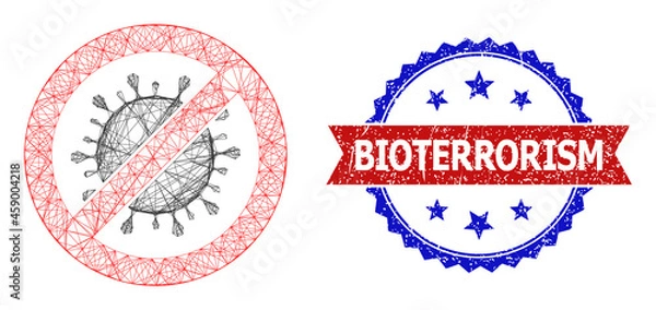 Fototapeta Crossing mesh forbid virus framework illustration, and bicolor rubber Bioterrorism seal stamp. Flat mesh created from forbid virus symbol and intersected lines.