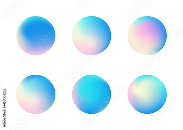Fototapeta Set of Holographic gradient sphere.  Vibrant gradient bright glowing rounds. Vector Illustration 