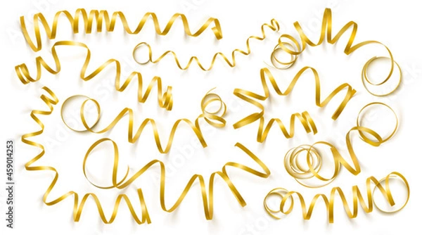 Fototapeta Set of realistic gold ribbons on white background. Vector illustration.