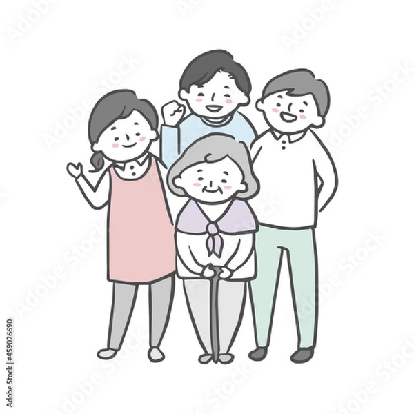 Obraz 杖をつくシニア女性と助けるケアワーカー達