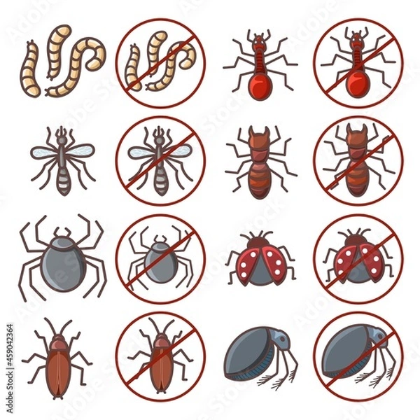 Obraz Distracting insects Flat colorline icons set.