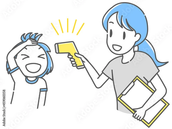 Fototapeta 検温中の先生と生徒