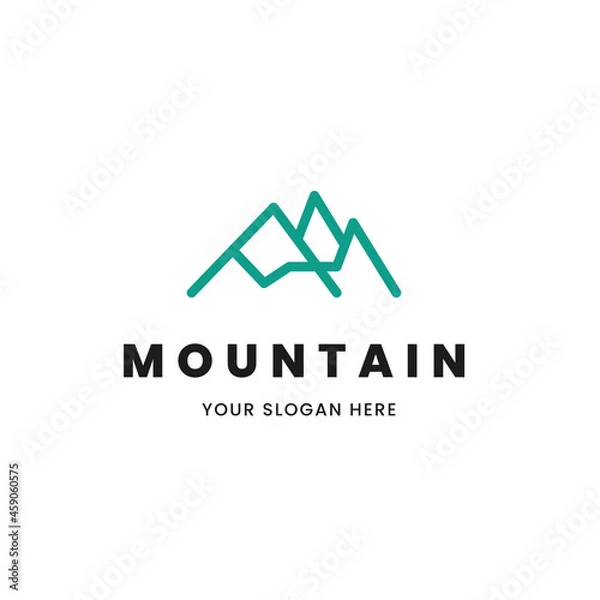 Fototapeta Isolated simple and minimalist monoline outline image of blue mountain logo. Logo for the mountain climbing or travel shop.