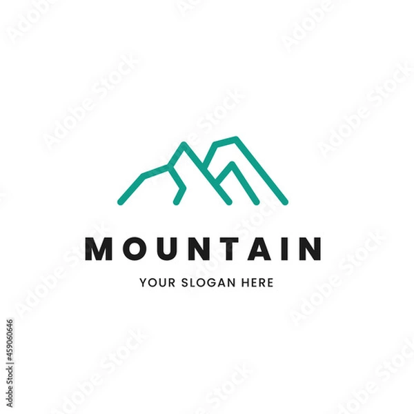 Fototapeta Isolated simple and minimalist monoline outline image of blue mountain logo. Logo for the mountain climbing or travel shop.