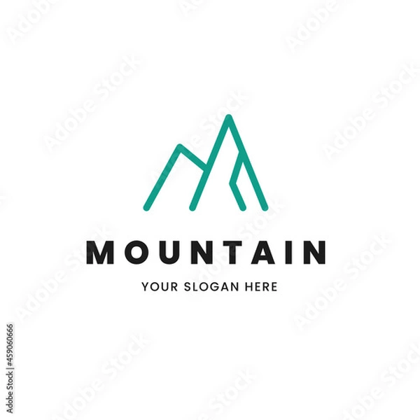 Fototapeta Isolated simple and minimalist monoline outline image of blue mountain logo. Logo for the mountain climbing or travel shop.