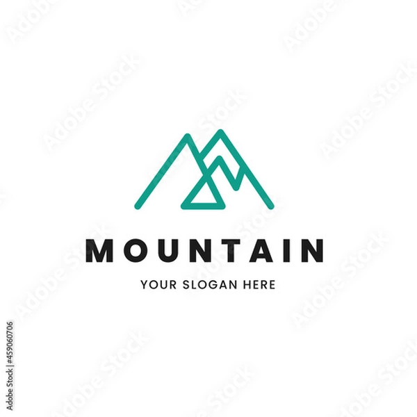 Fototapeta Isolated simple and minimalist monoline outline image of blue mountain logo. Logo for the mountain climbing or travel shop.