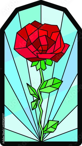 Fototapeta Vector illustration window geometric abstract red rose stained glass